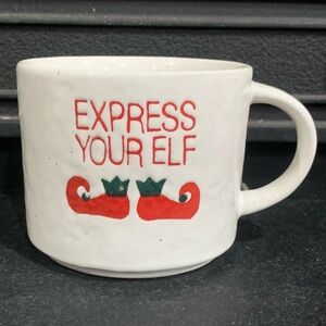 Crate & Barrel Express Your Elf Large Christmas Ceramic Mug Cup White Brand New